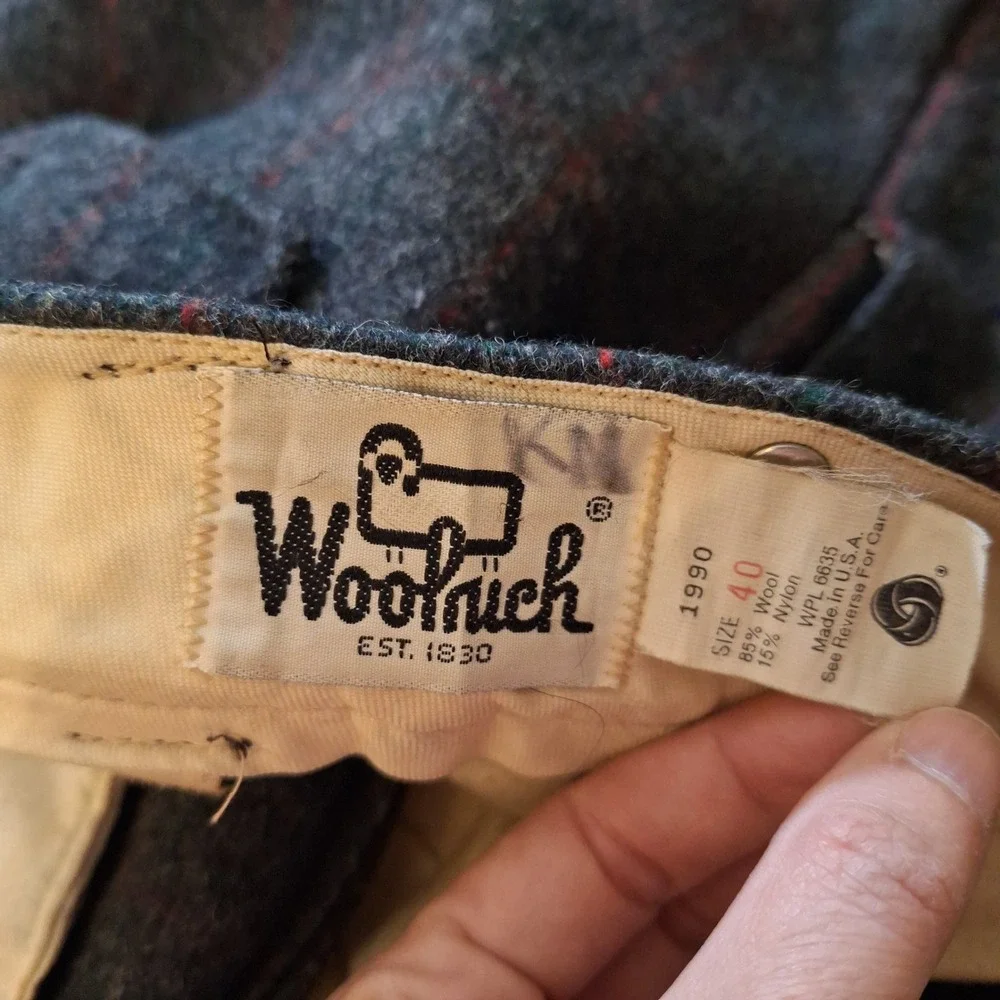 Woolrich Vintage Wool Malone Trousers Plaid Hunting Logger Heavy Mens Gray 40